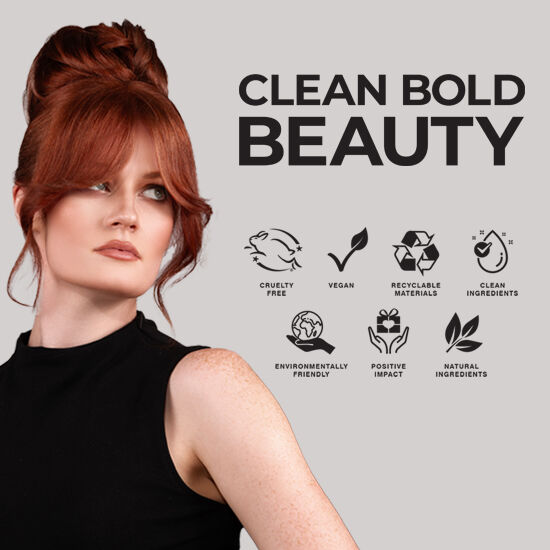 Woman with curly hair holding CHI Lava hair styling tool. Text promotes new product with advanced technology and natural minerals for healthier hair.